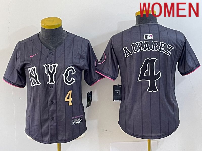 Women New York Mets #4 Alyarez Black City Edition 2024 Nike MLB Jersey style 3->->Women Jersey